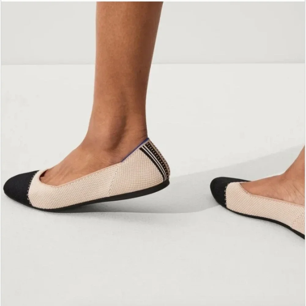 Rothy's The Square TUXEDO Size‎ 8 Cap Toe Ballet Flats Capsule Wardrobe Preppy